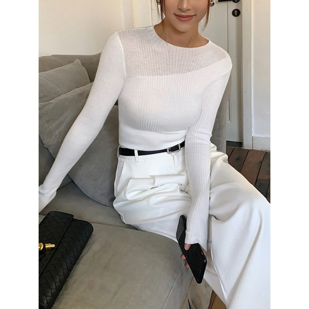 Commense Knit Ribbed Crew Neck Asymmetric Top size XS